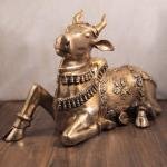 Large Brass Nandi Sculpture | 21.5" x 34" x 14" | 30 kg | Antique Finish | Traditional Hindu Temple Bull Masterpiece | Sacred Art | Jaipurio